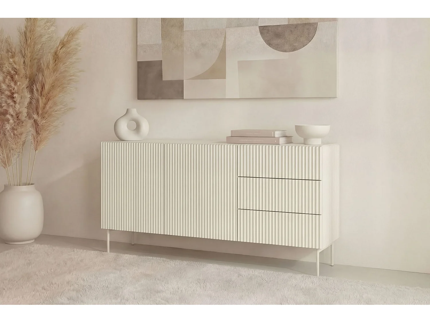 ZORA - Buffet 147cm pieds en métal - Blanc