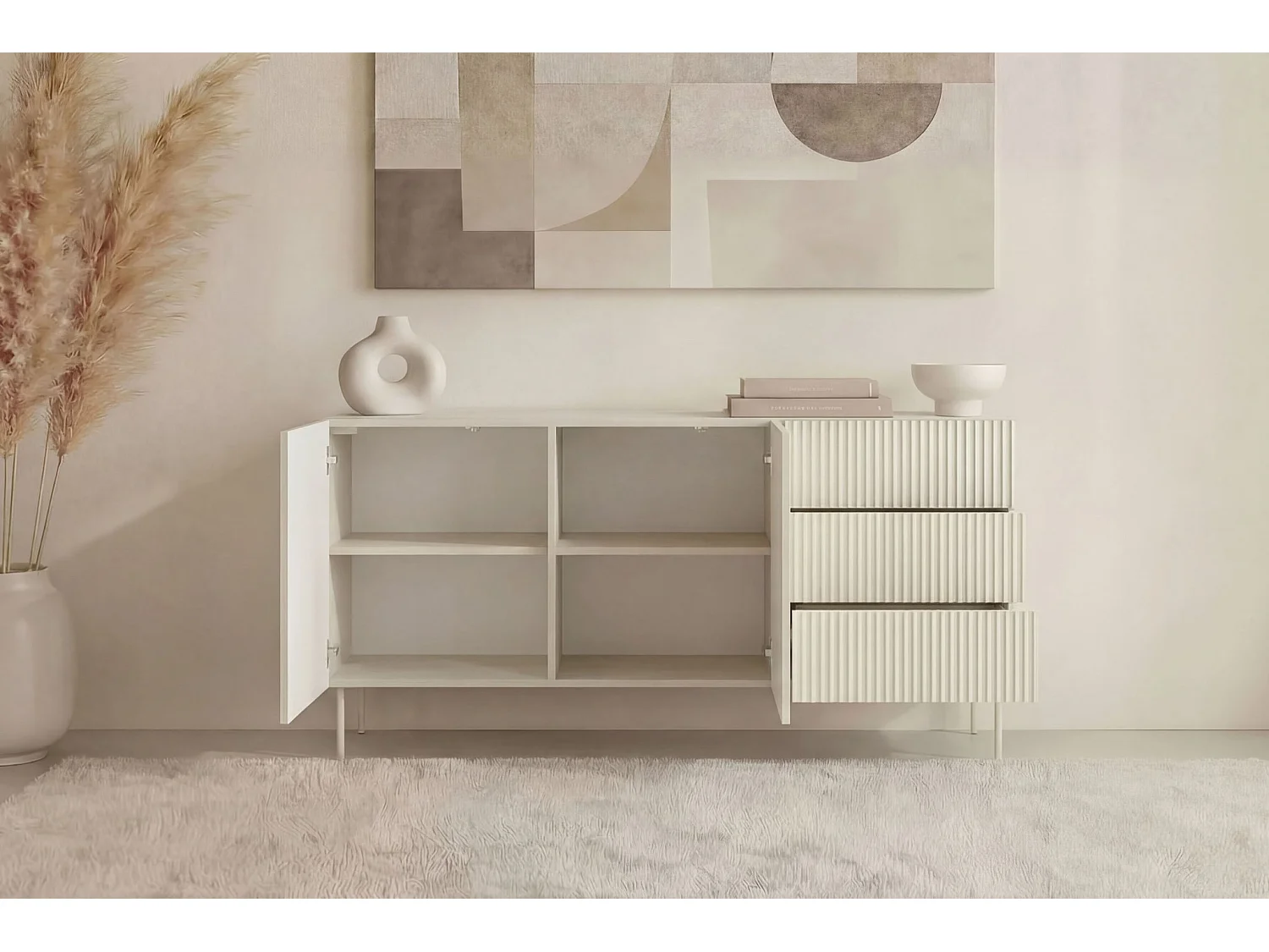 ZORA - Buffet 147cm pieds en métal - Blanc