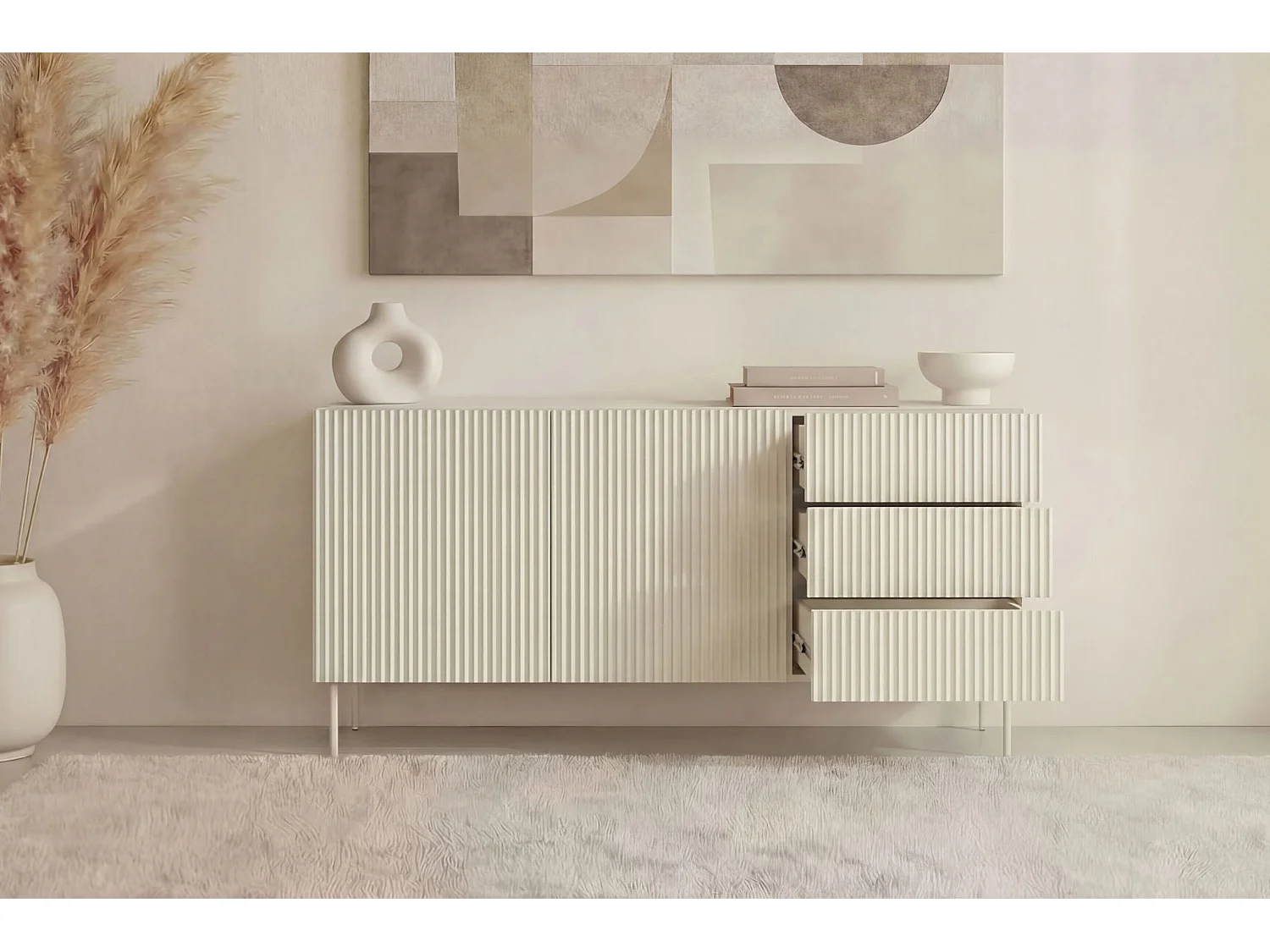 ZORA - Buffet 147cm pieds en métal - Blanc