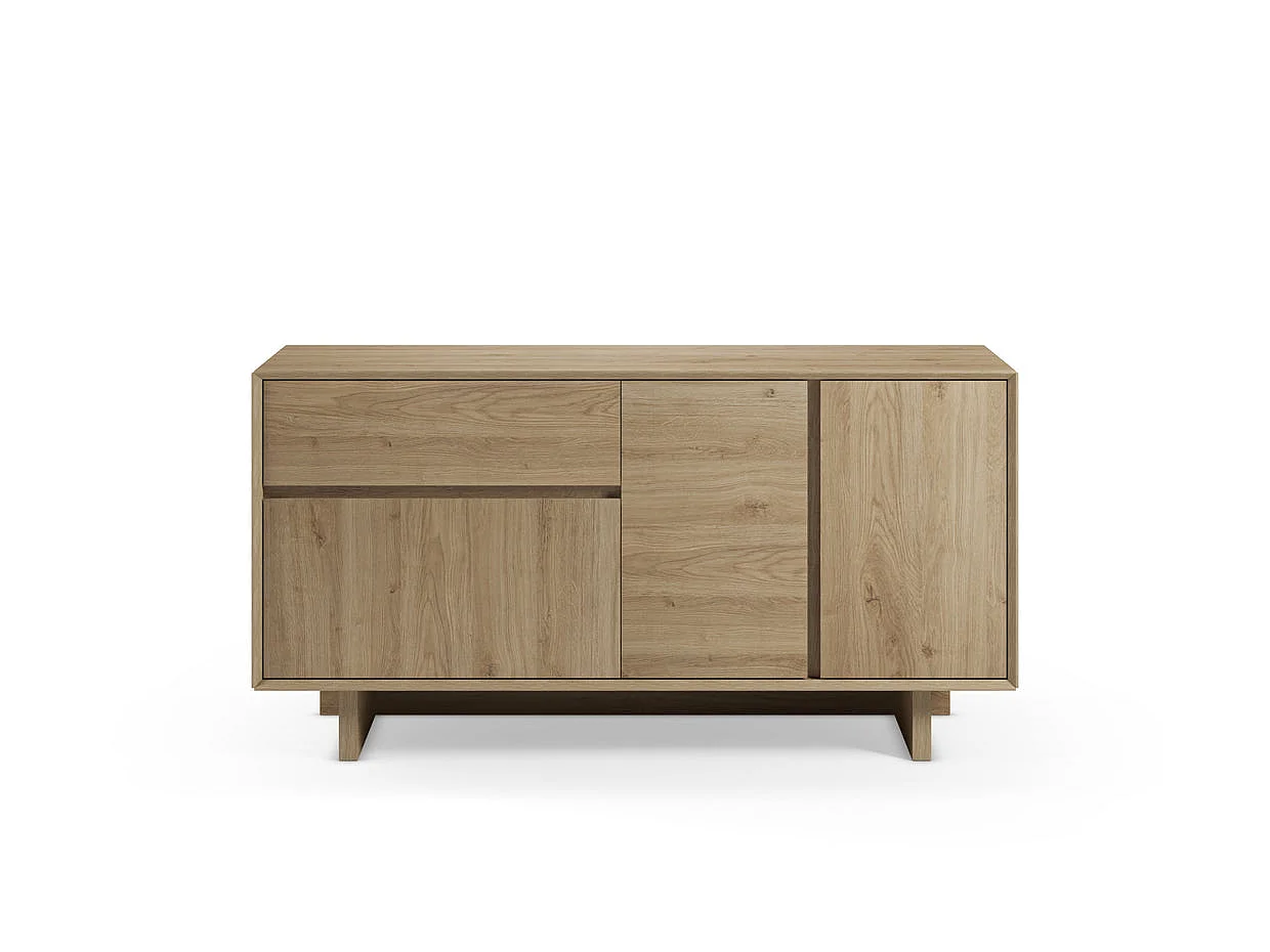 ARKA - Buffet 3 portes 146cm en mélamine - Chêne clair