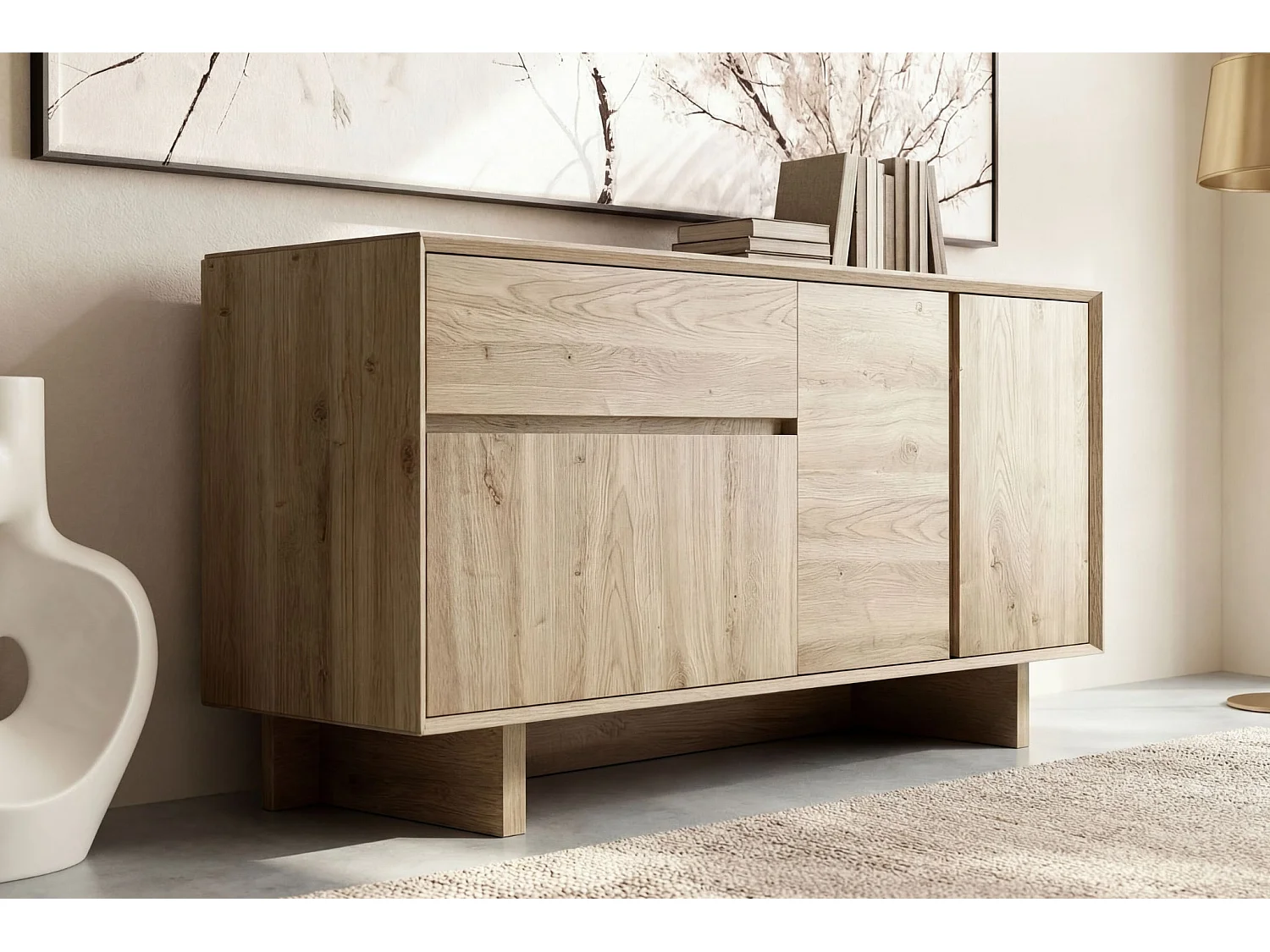 ARKA - Buffet 3 portes 146cm en mélamine - Chêne clair