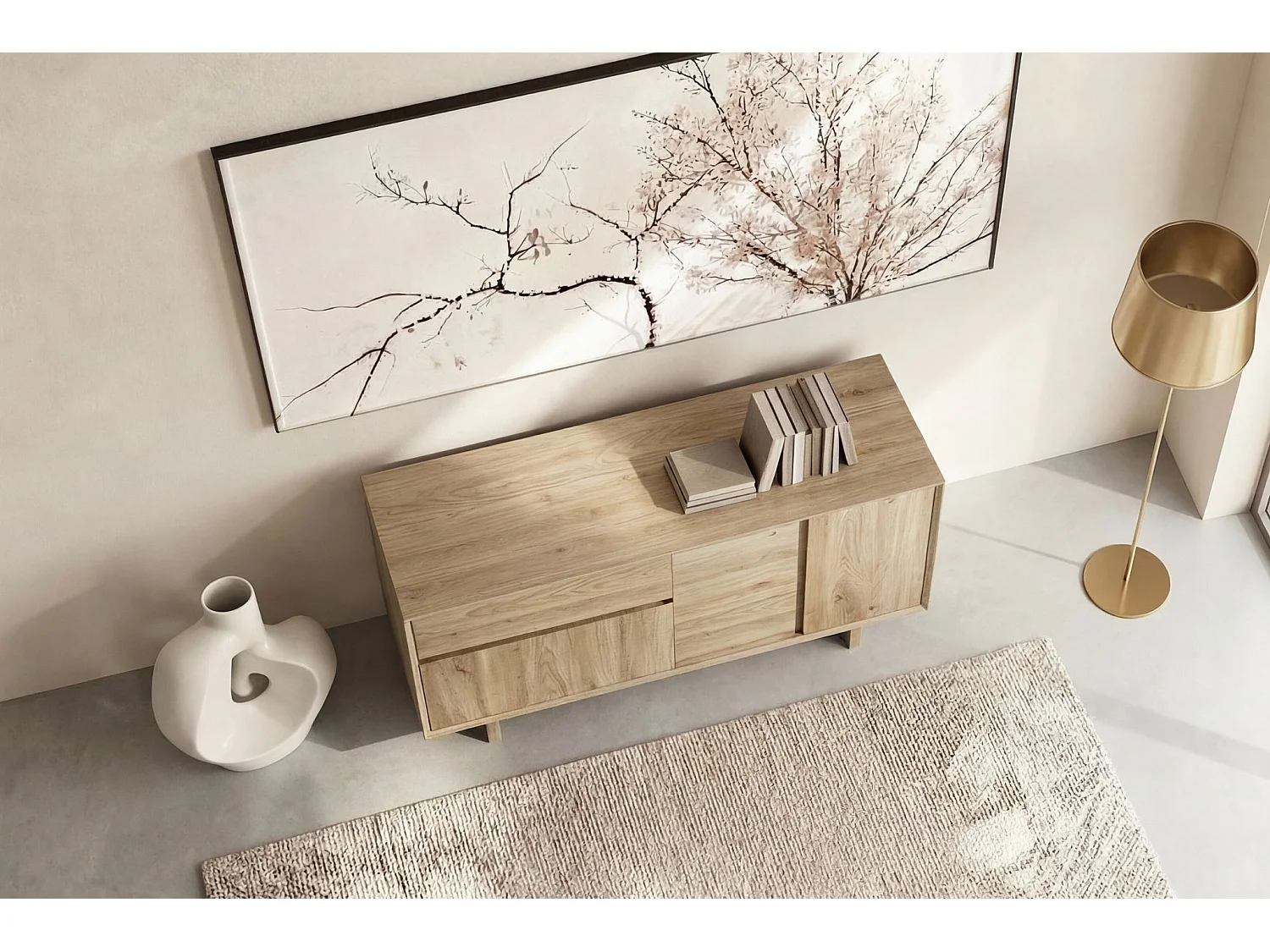ARKA - Buffet 3 portes 146cm en mélamine - Chêne clair