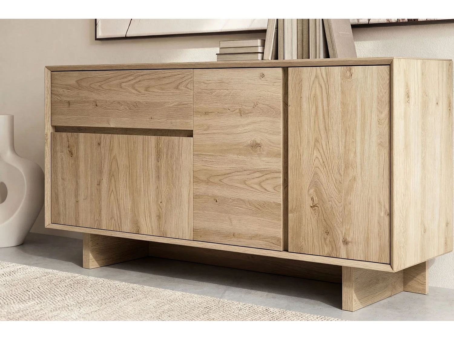 ARKA - Buffet 3 portes 146cm en mélamine - Chêne clair