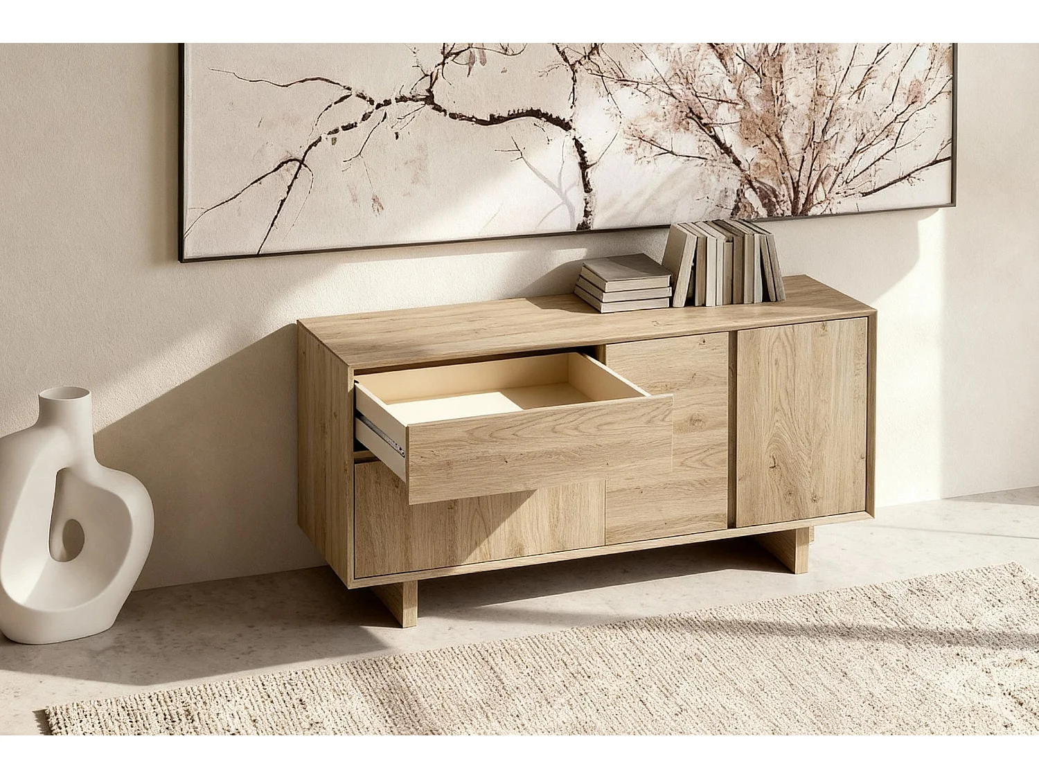 ARKA - Buffet 3 portes 146cm en mélamine - Chêne clair