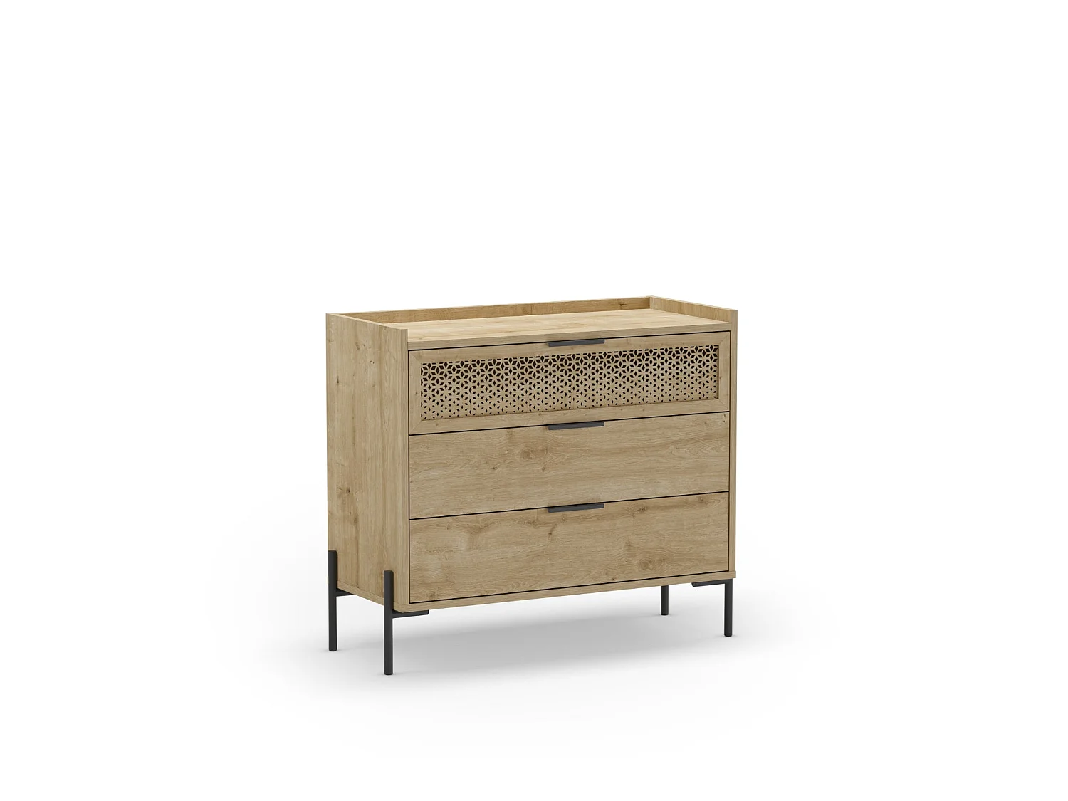STERA - Commode 3 tiroirs 94cm en mélamine - Chêne clair