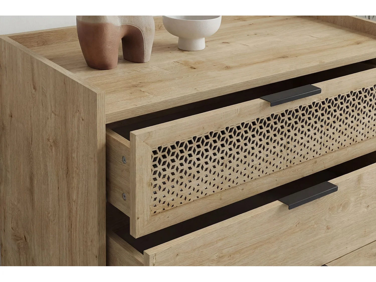STERA - Commode 3 tiroirs 94cm en mélamine - Chêne clair