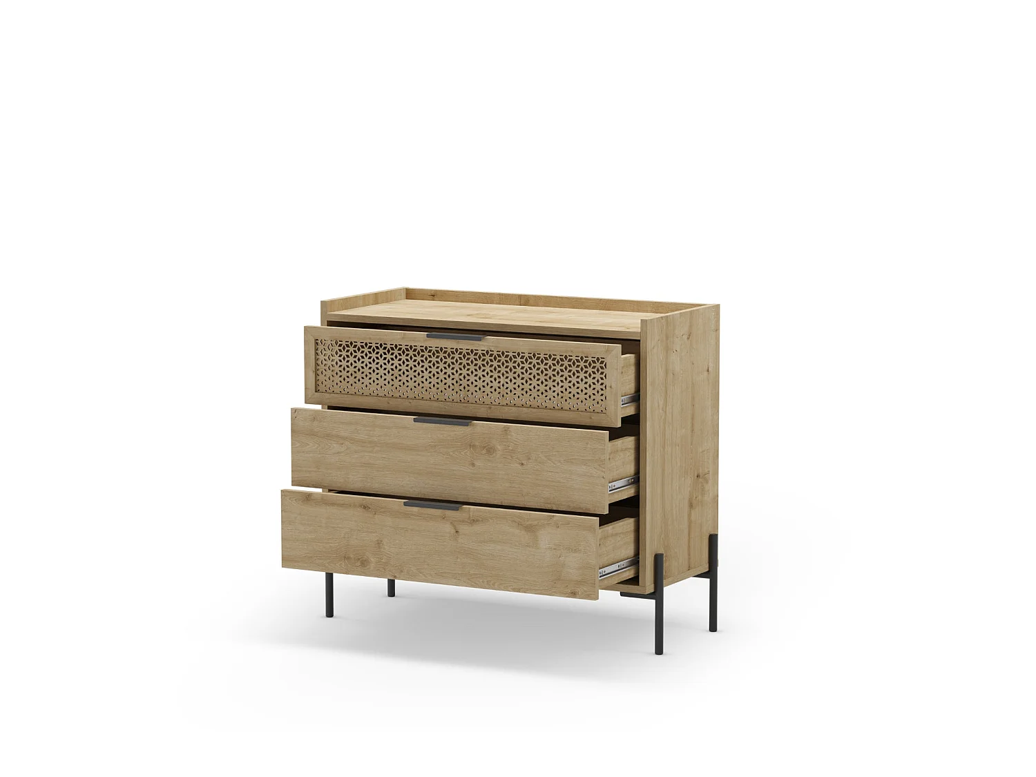 STERA - Commode 3 tiroirs 94cm en mélamine - Chêne clair