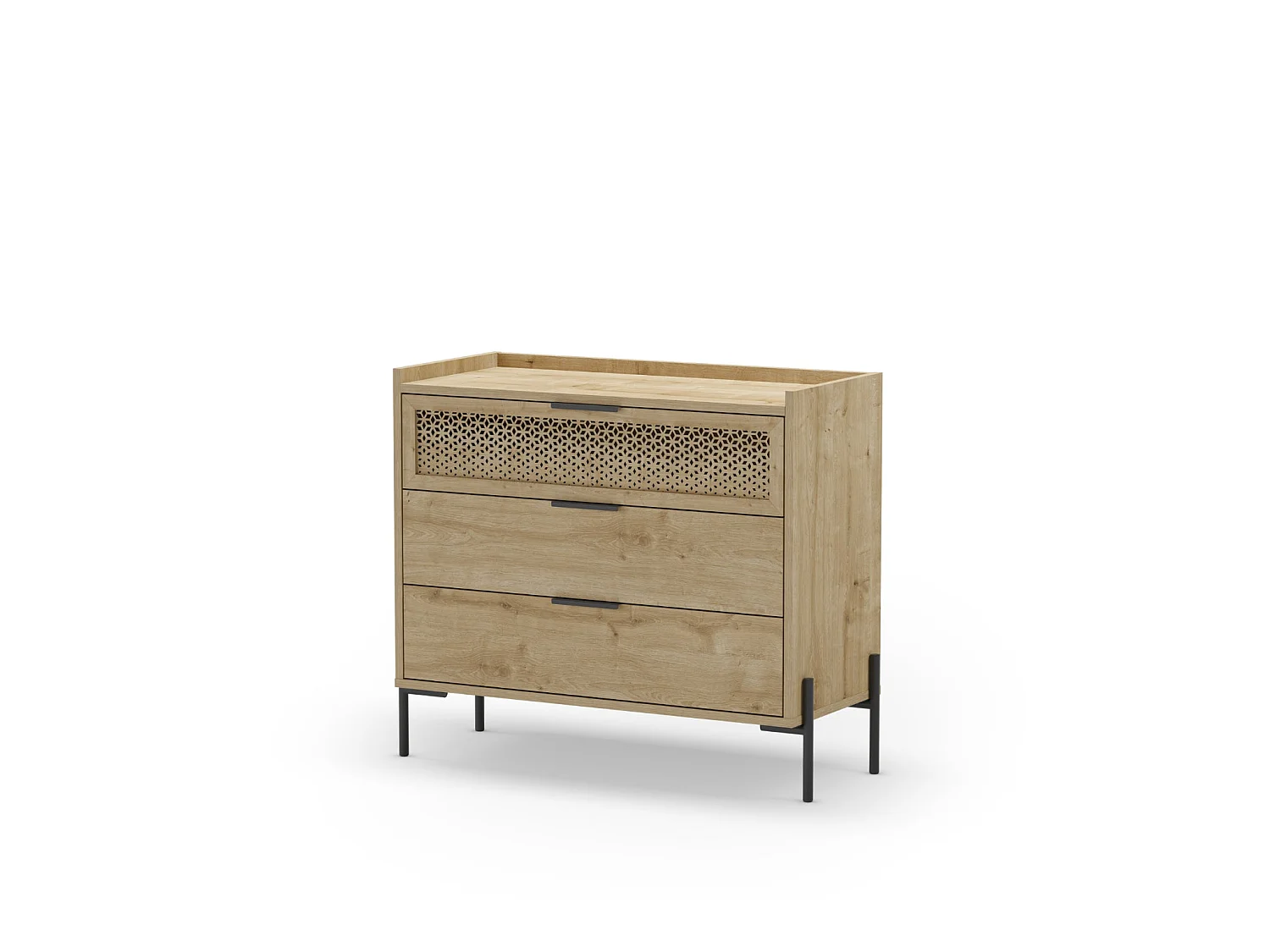 STERA - Commode 3 tiroirs 94cm en mélamine - Chêne clair