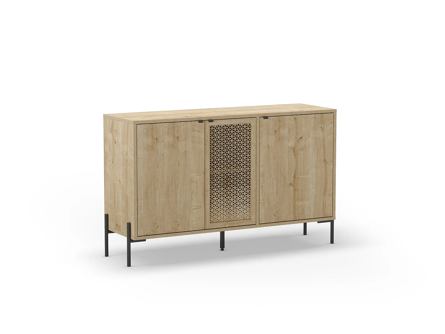 STERA - Buffet 3 portes 125cm en mélamine - Chêne clair