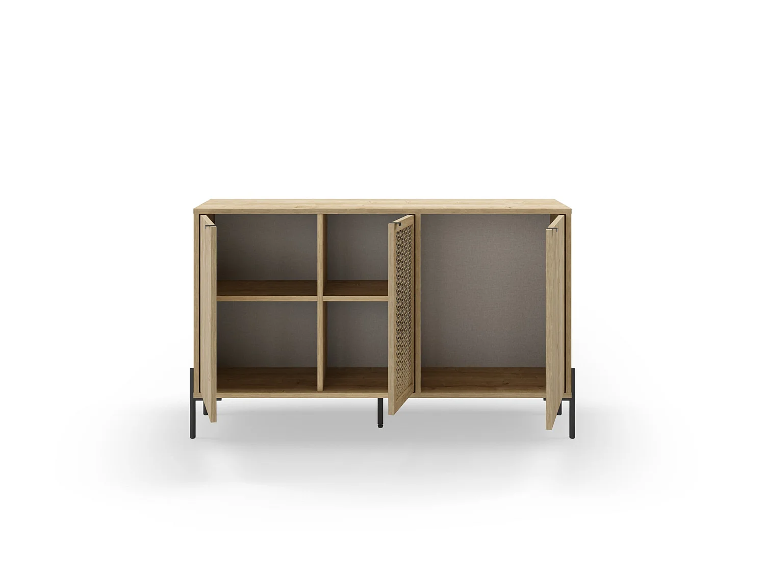 STERA - Buffet 3 portes 125cm en mélamine - Chêne clair