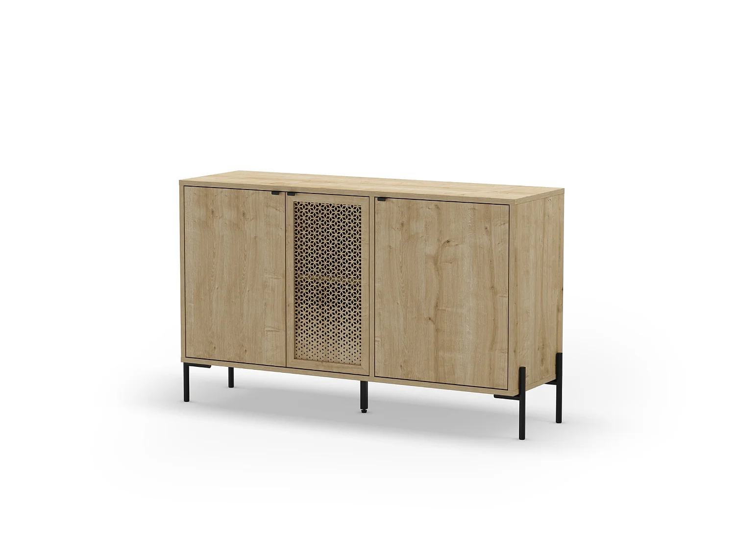 STERA - Buffet 3 portes 125cm en mélamine - Chêne clair