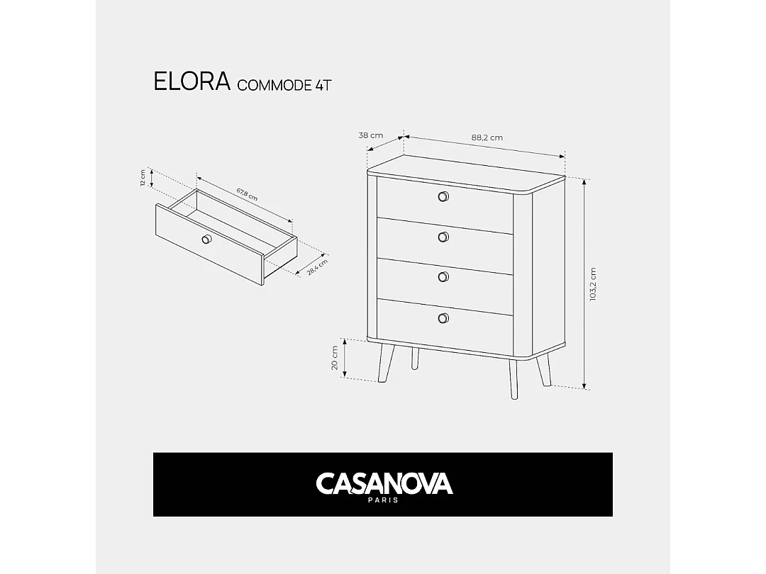 ELORA - Commode 88cm en panneau de particules laminé - Chêne clair