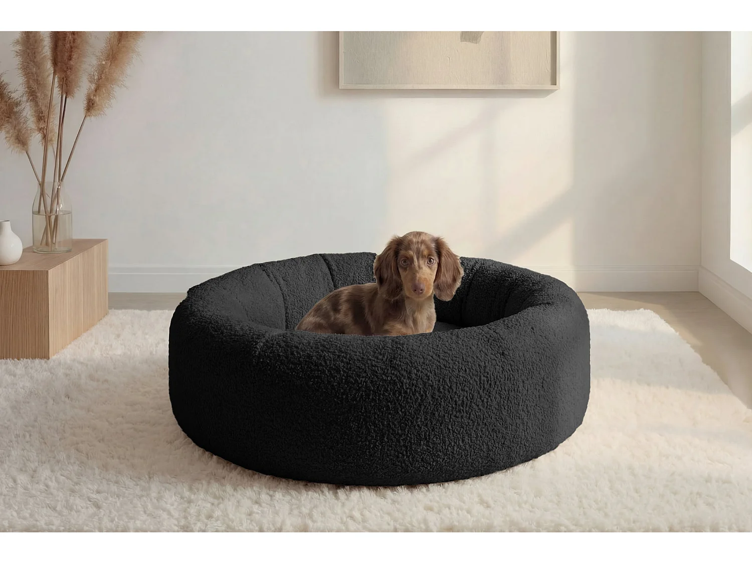 MOKA - Panier chien/chat tissu bouclette - M - Noir