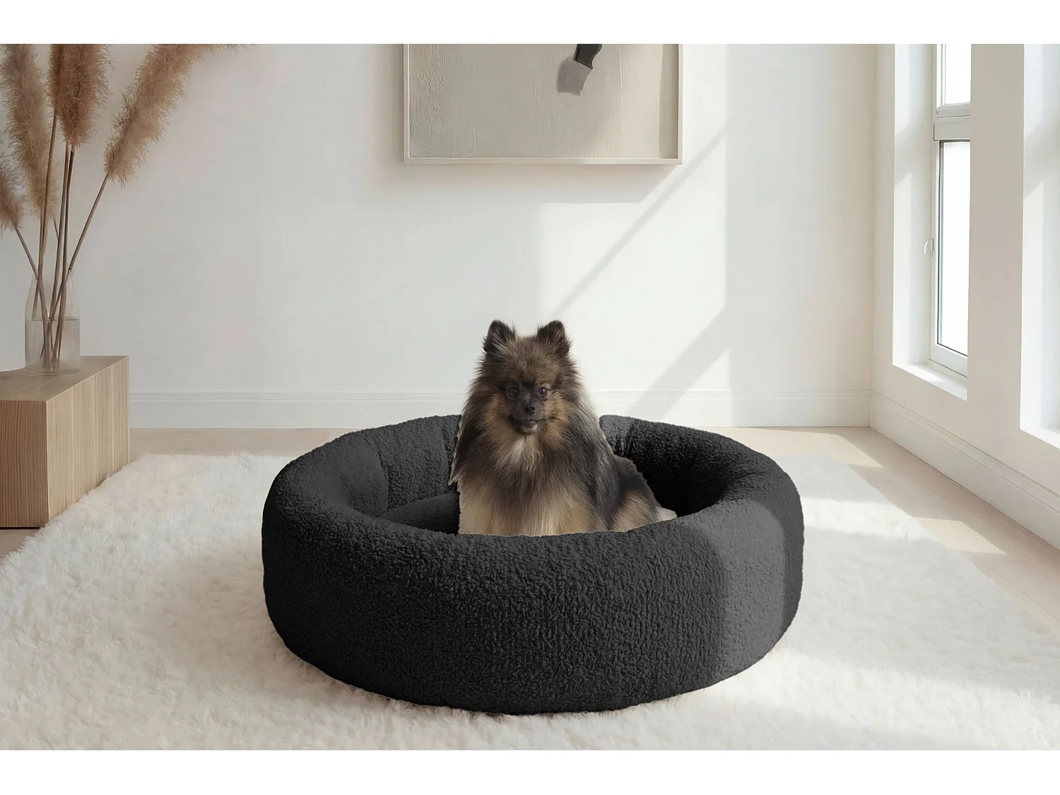 MOKA - Panier chien/chat tissu bouclette - M - Noir