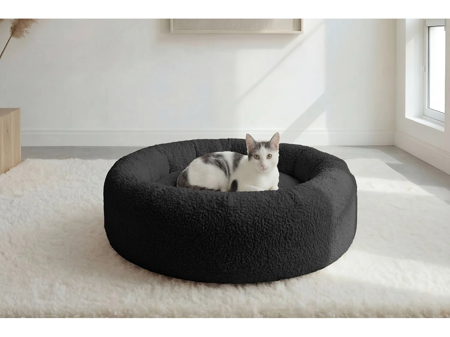 MOKA - Panier chien/chat tissu bouclette - M - Noir