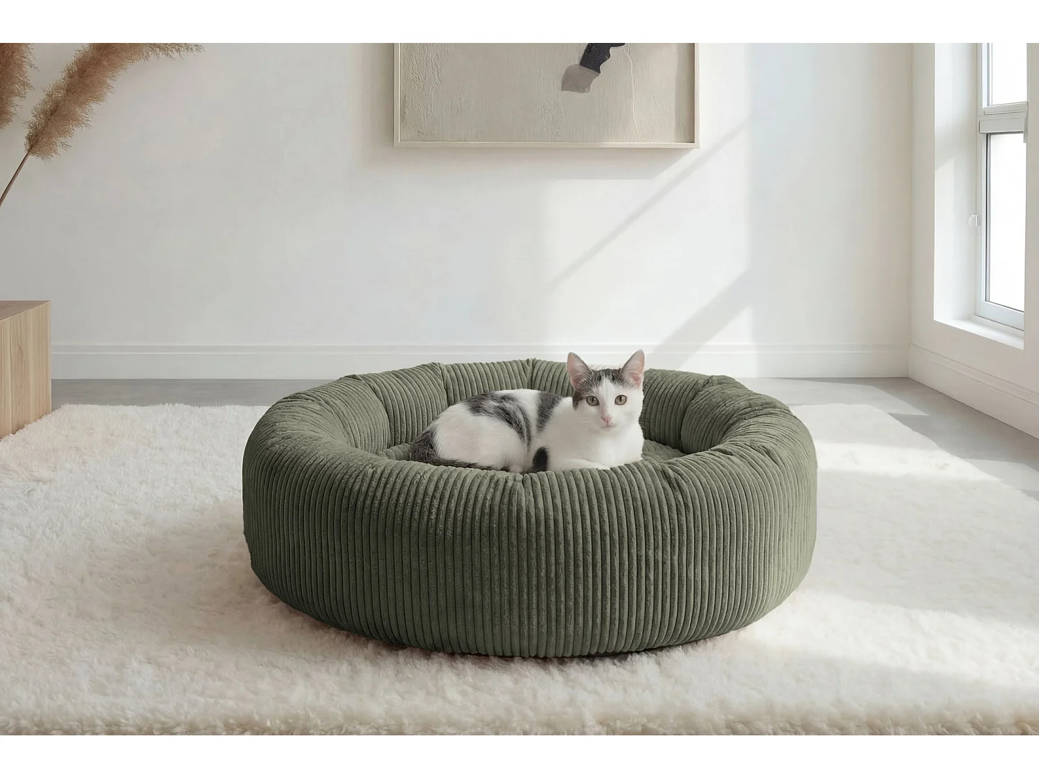 MOKA - Panier chien/chat petit velours côtelé - M - Vert