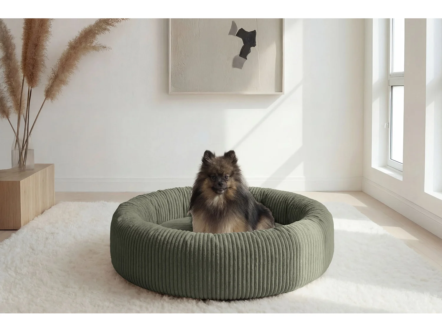 MOKA - Panier chien/chat petit velours côtelé - M - Vert