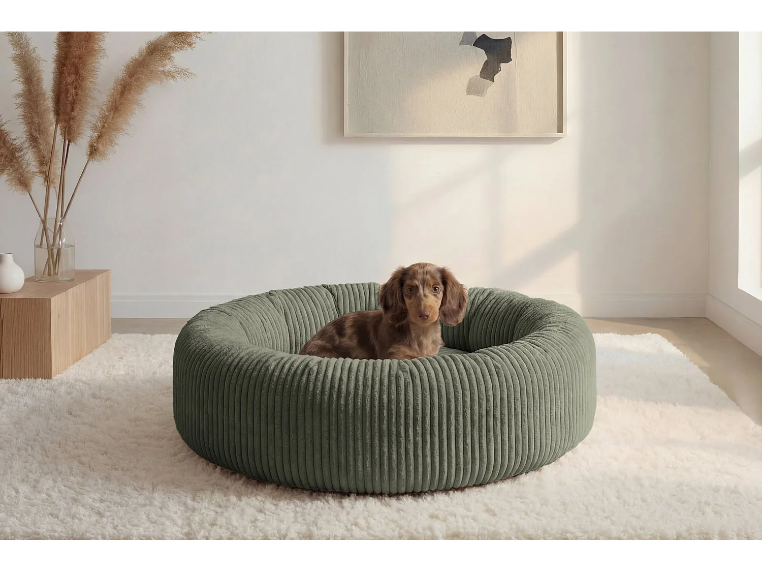 MOKA - Panier chien/chat petit velours côtelé - M - Vert