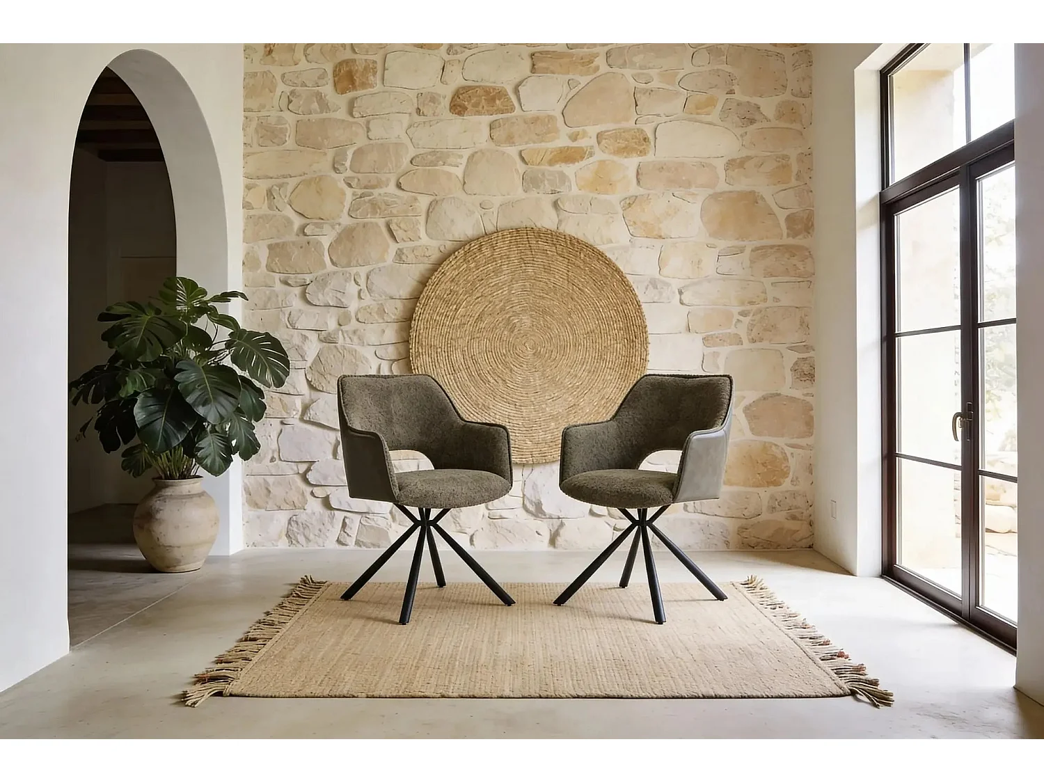 OLYA - Lot de 2 chaises pieds en métal noir Vert