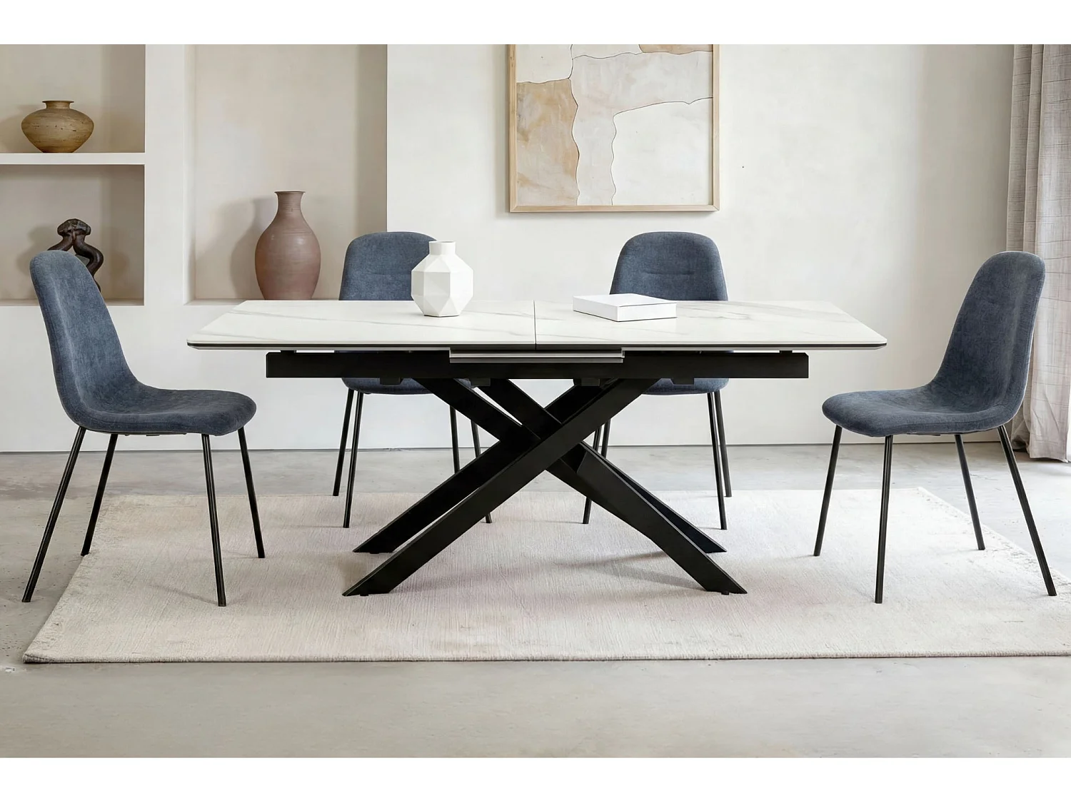 TIANA - Lot de 4 chaises pieds en métal noir Bleu