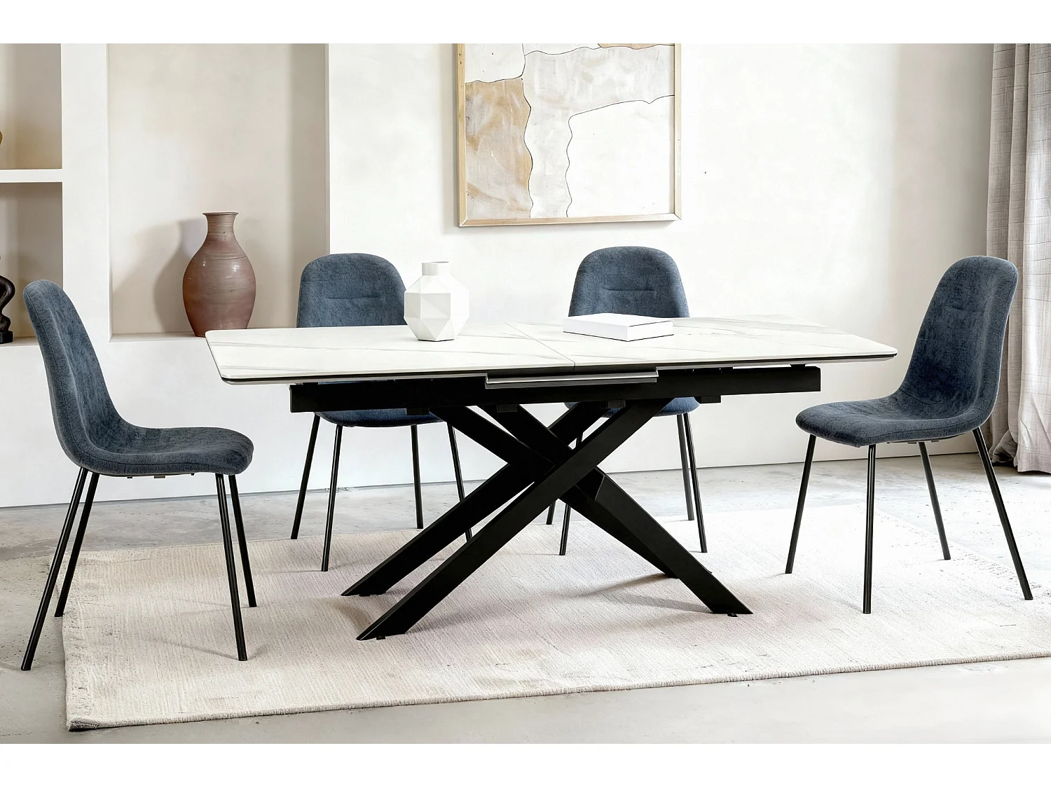TIANA - Lot de 4 chaises pieds en métal noir Bleu