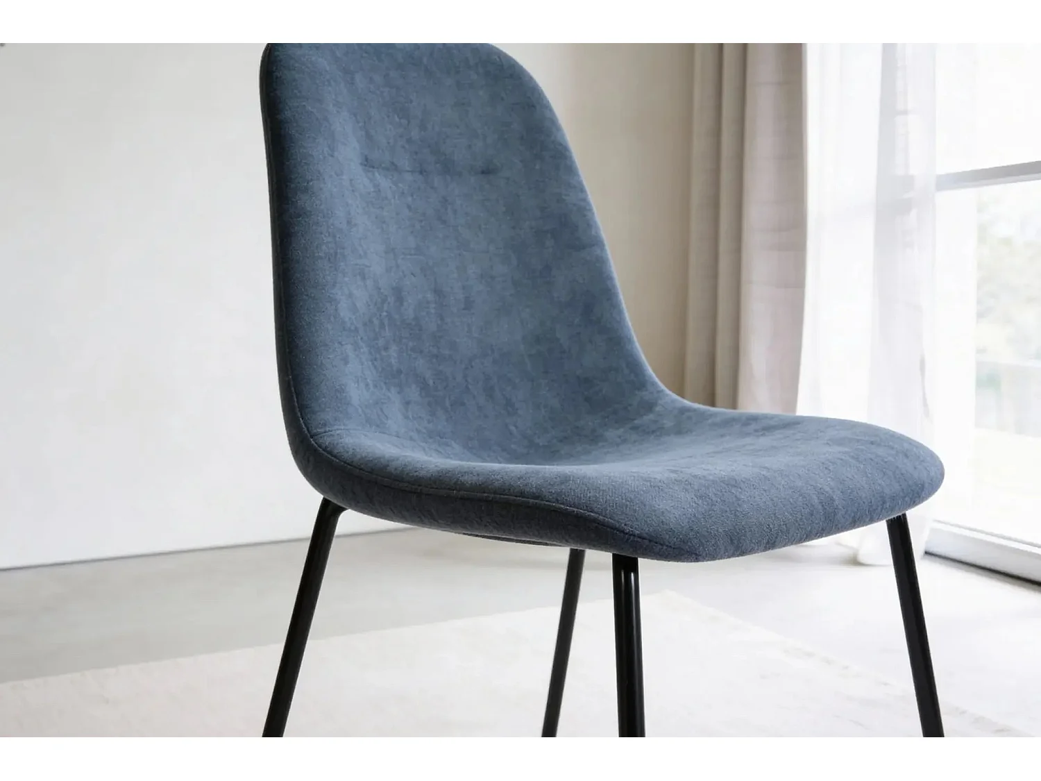 TIANA - Lot de 4 chaises pieds en métal noir Bleu