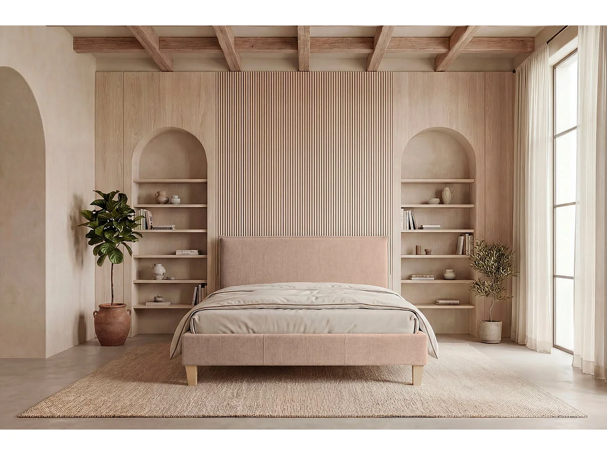 AMORE - Glad Stoffen Bed Roze 160x200
