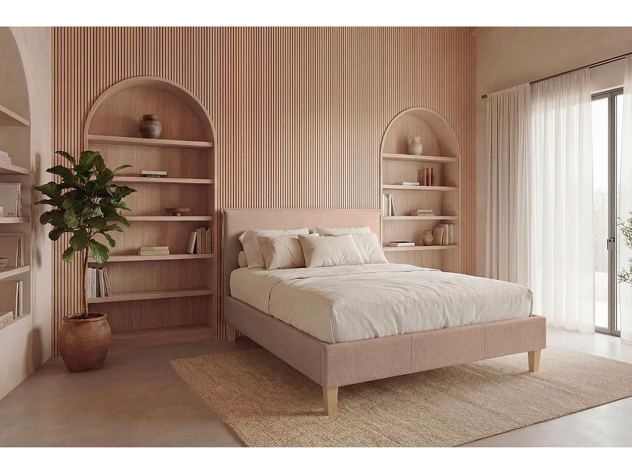 AMORE - Glad Stoffen Bed Roze 160x200