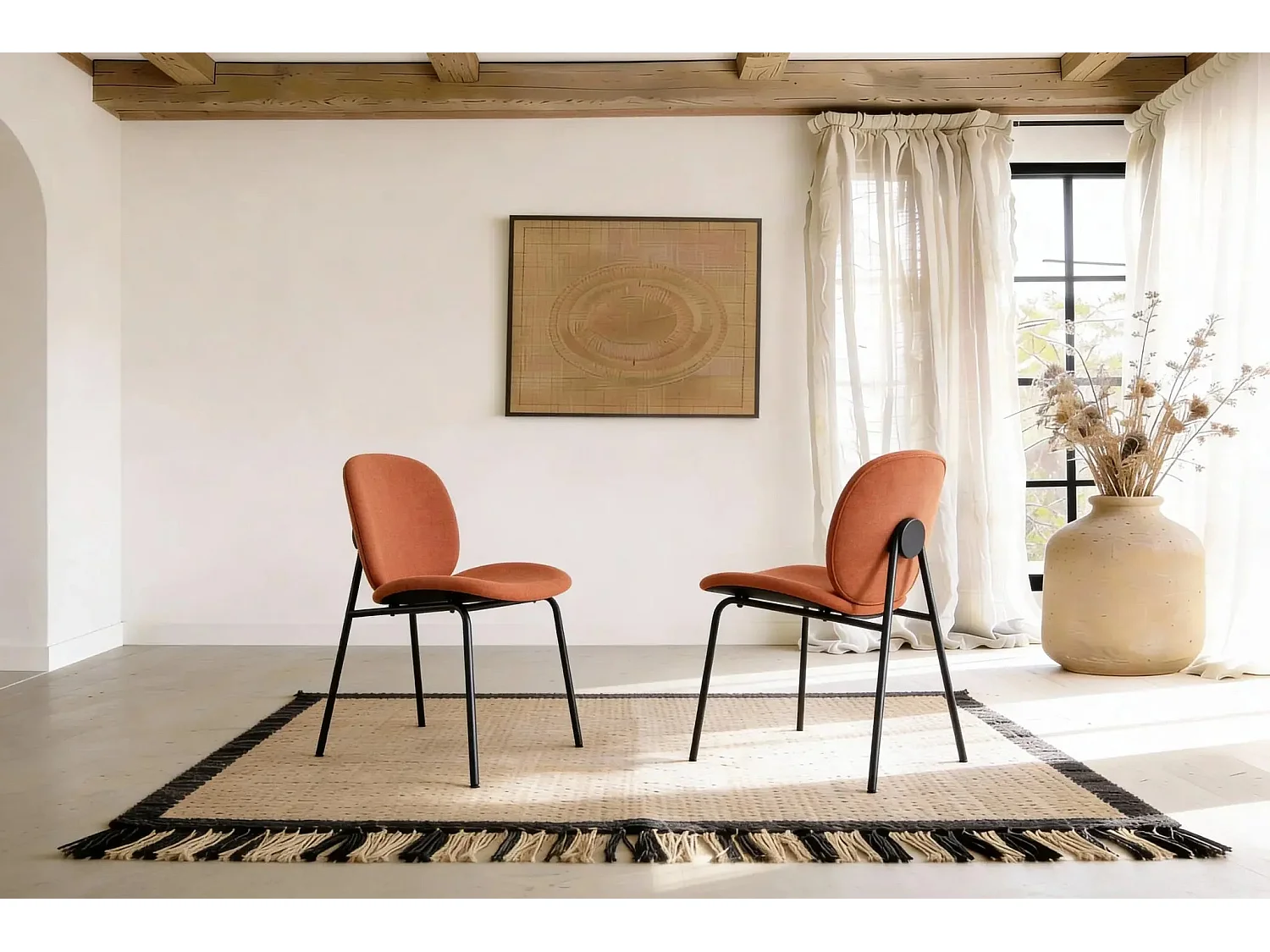LINE - Lot de 2 chaises pieds en métal noir - Terracotta