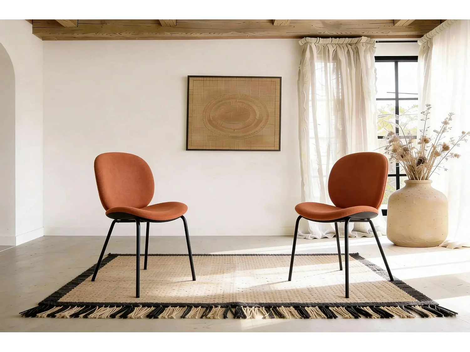 LINE - Lot de 2 chaises pieds en métal noir - Terracotta