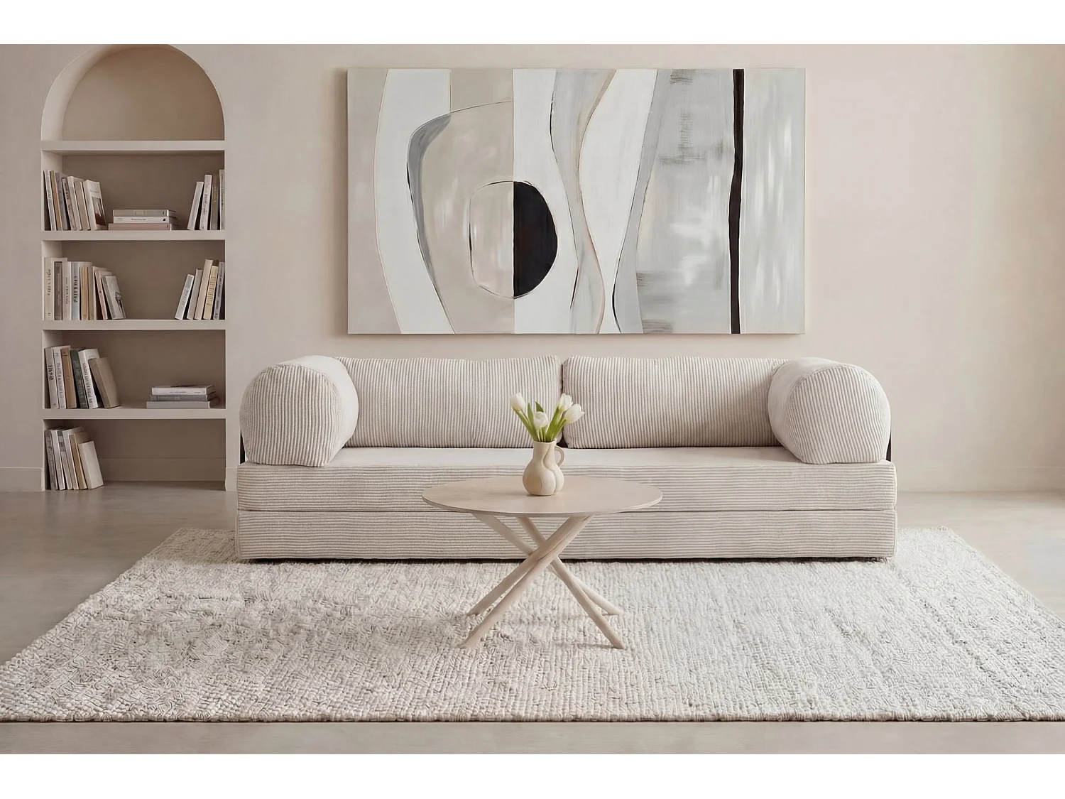 TOMA - Table basse ronde 80cm en pierre frittée Beige