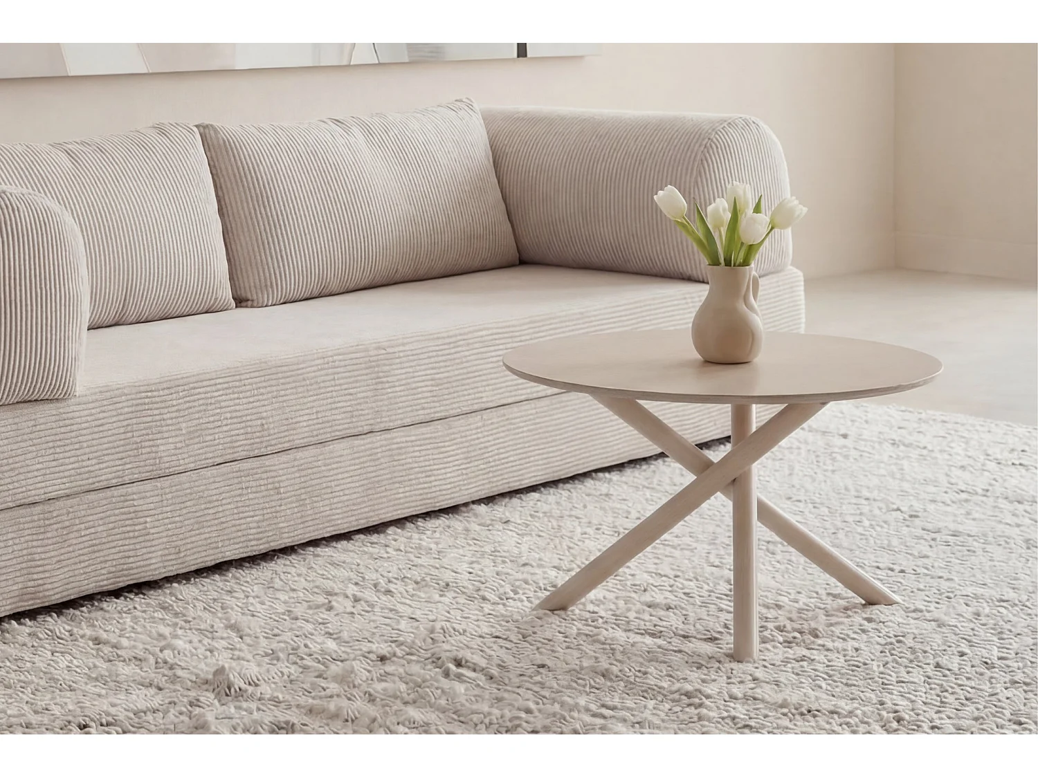 TOMA - Table basse ronde 80cm en pierre frittée Beige