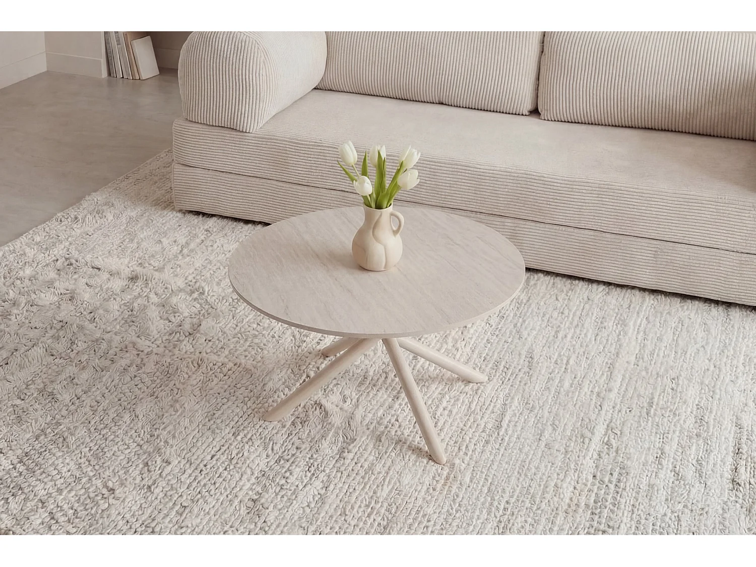TOMA - Table basse ronde 80cm en pierre frittée Beige