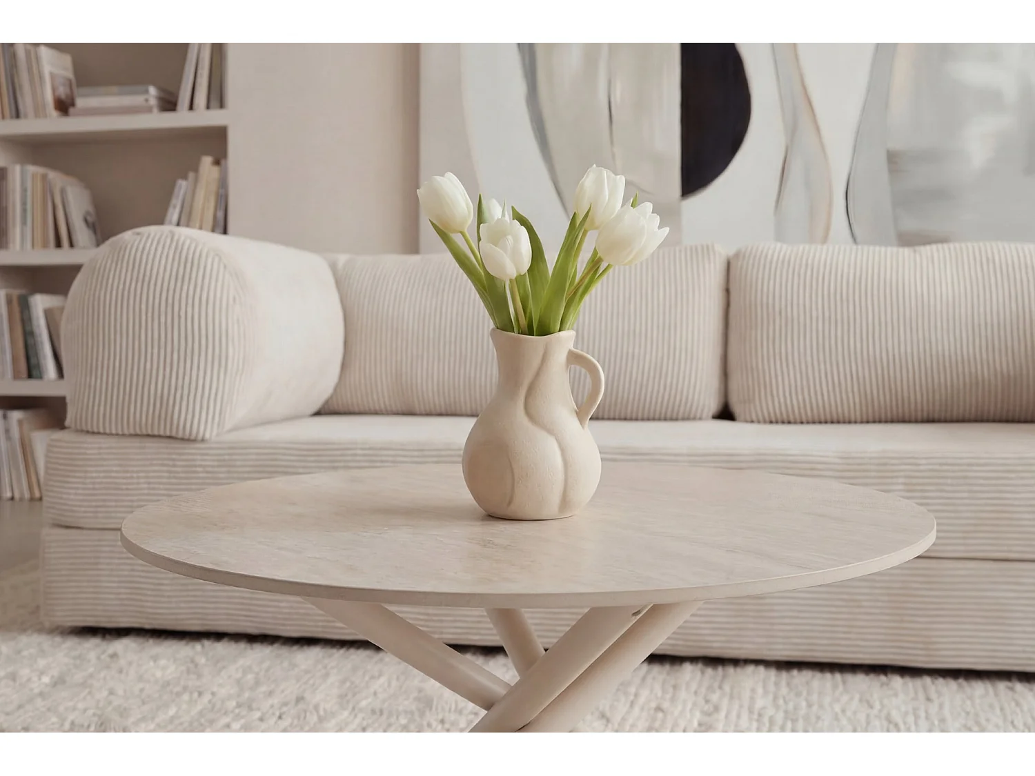 TOMA - Table basse ronde 80cm en pierre frittée Beige