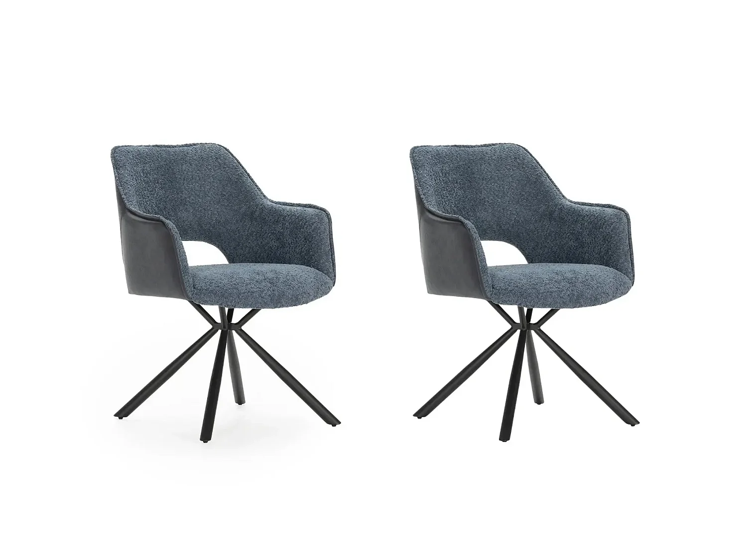 OLYA - Lot de 2 chaises pieds en métal noir Bleu