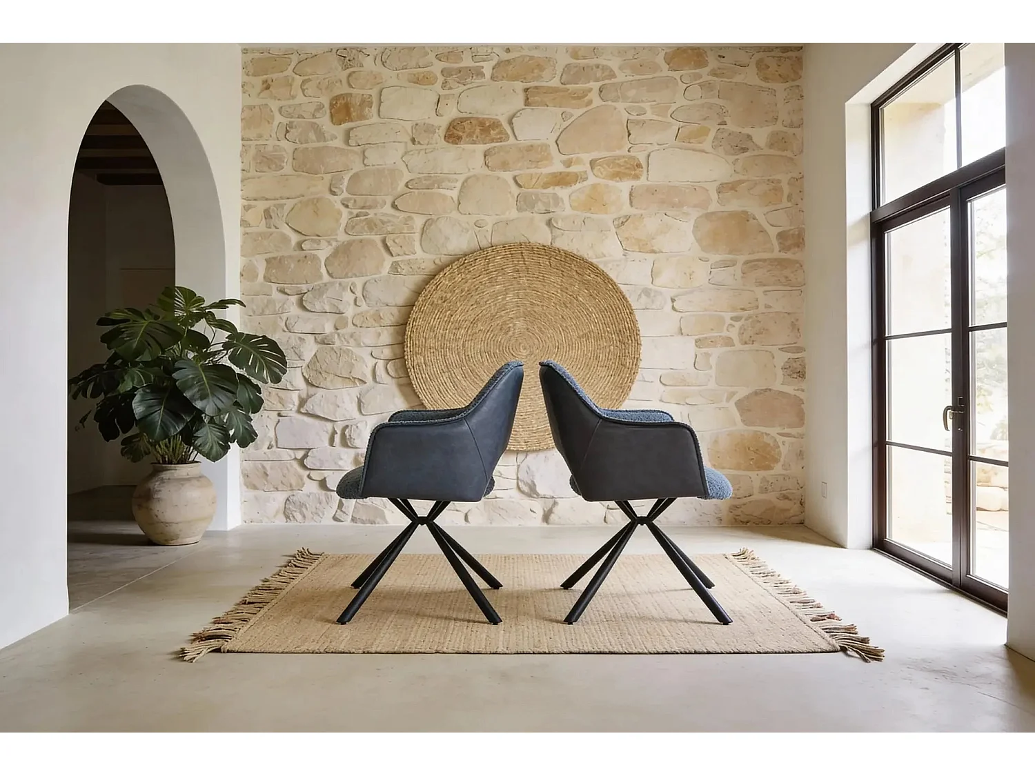 OLYA - Lot de 2 chaises pieds en métal noir Bleu