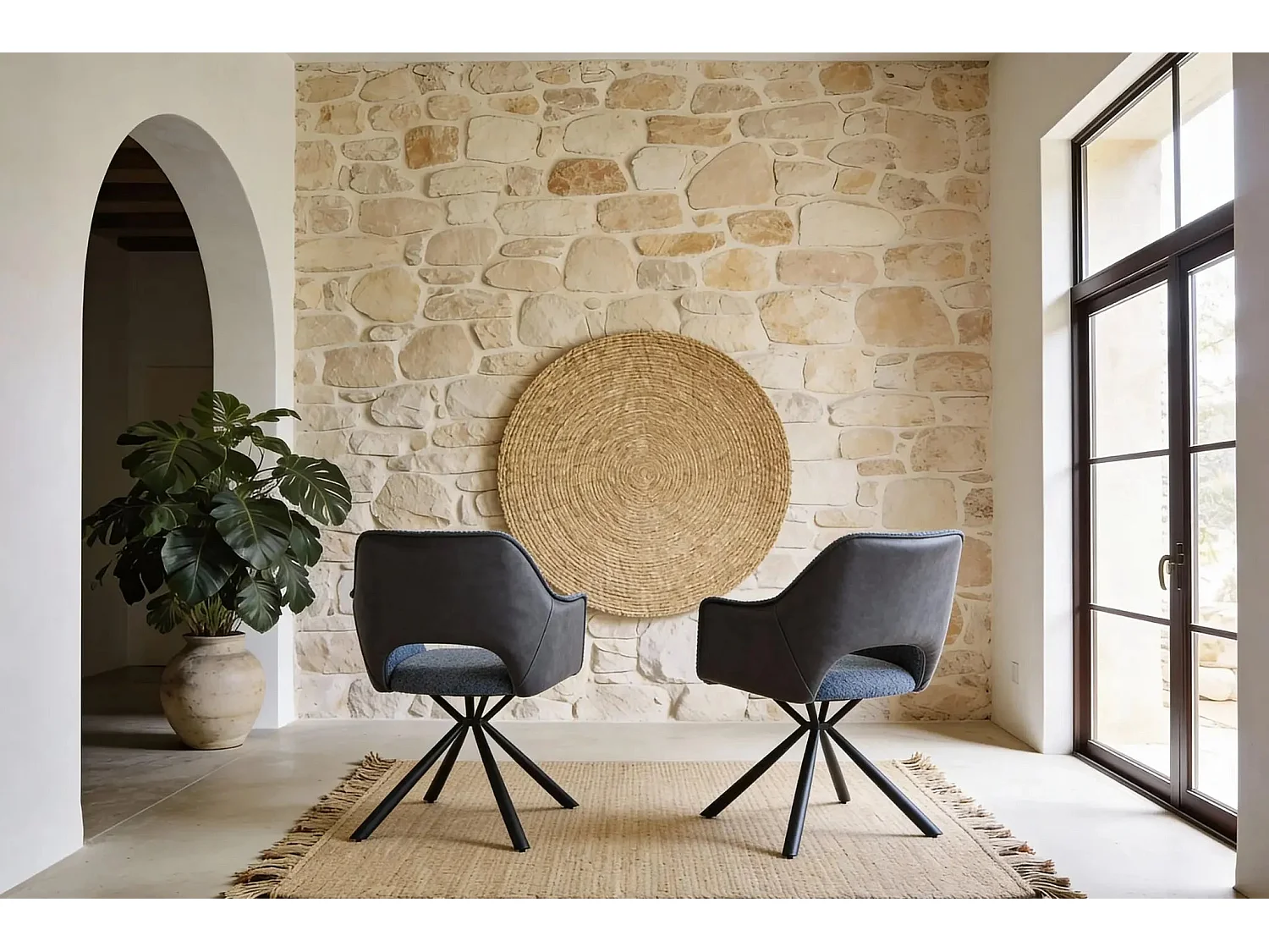 OLYA - Lot de 2 chaises pieds en métal noir Bleu