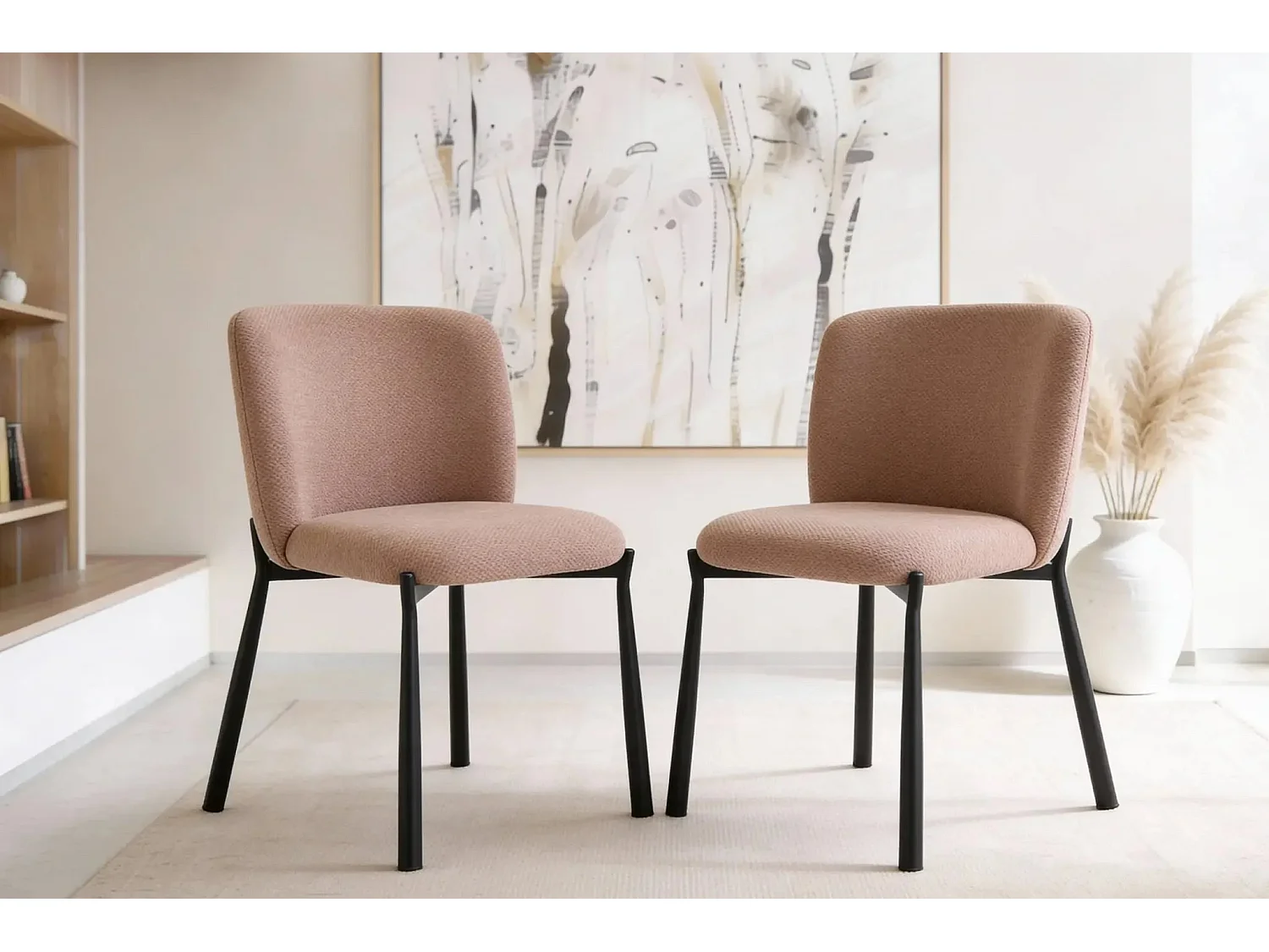 TILO - Lot de 2 chaises pieds en métal noir - Rose