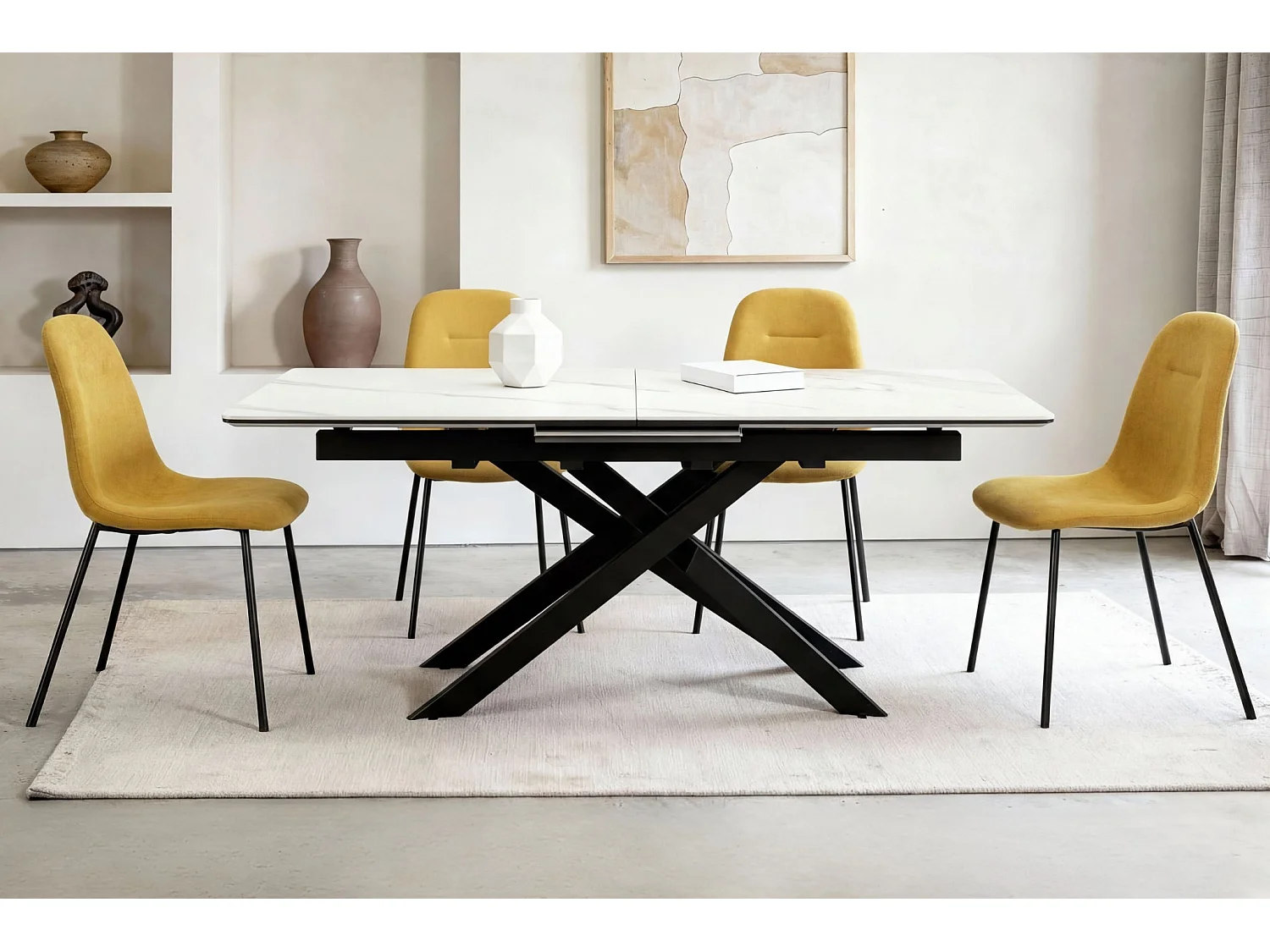 TIANA - Lot de 4 chaises pieds en métal noir Jaune