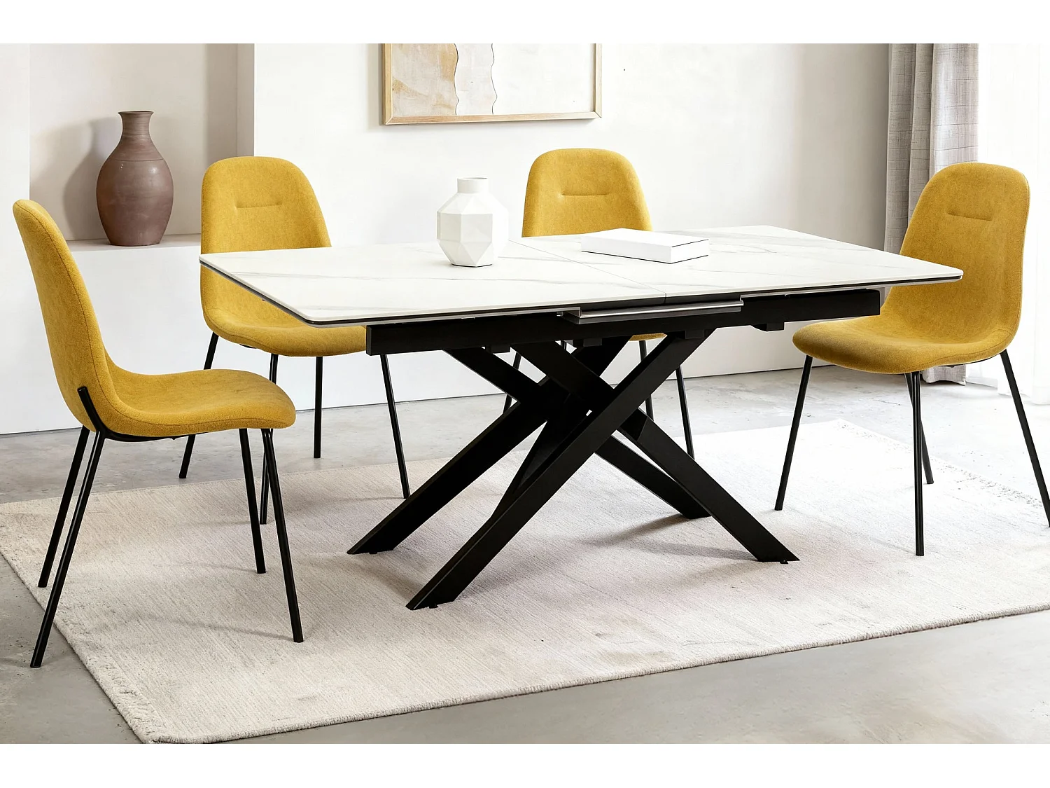 TIANA - Lot de 4 chaises pieds en métal noir Jaune