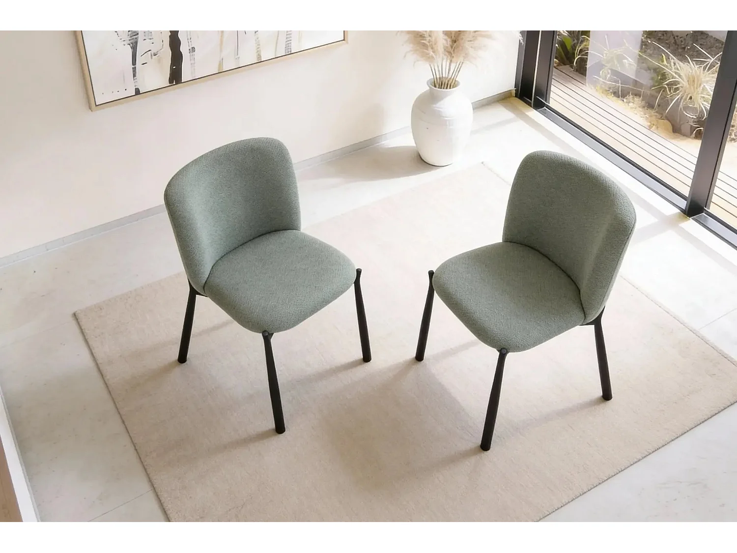 TILO - Lot de 2 chaises pieds en métal noir - Vert