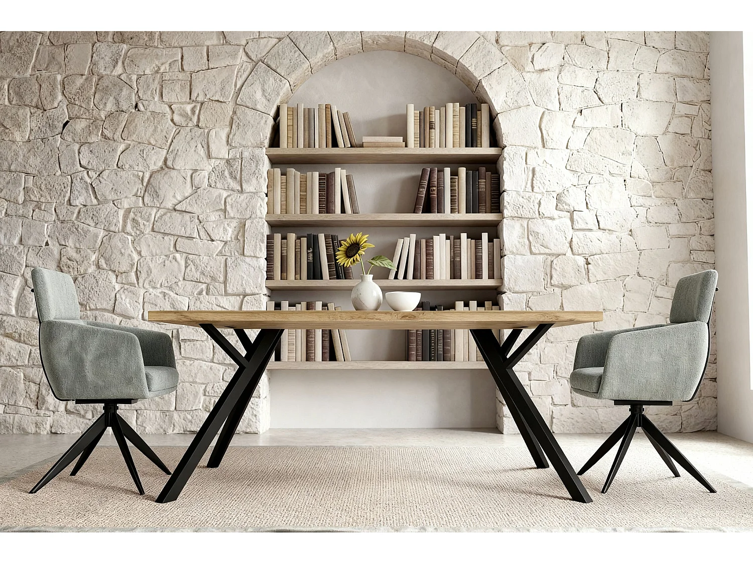 ARLO - Lot de 2 chaises pieds en métal noir - Bleu