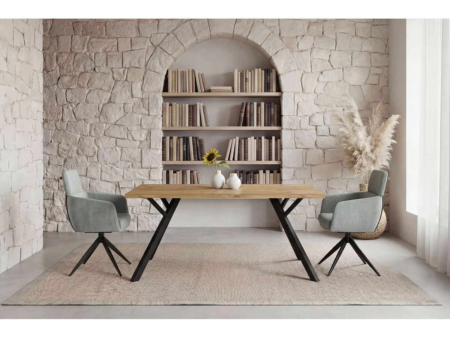 ARLO - Lot de 2 chaises pieds en métal noir - Bleu