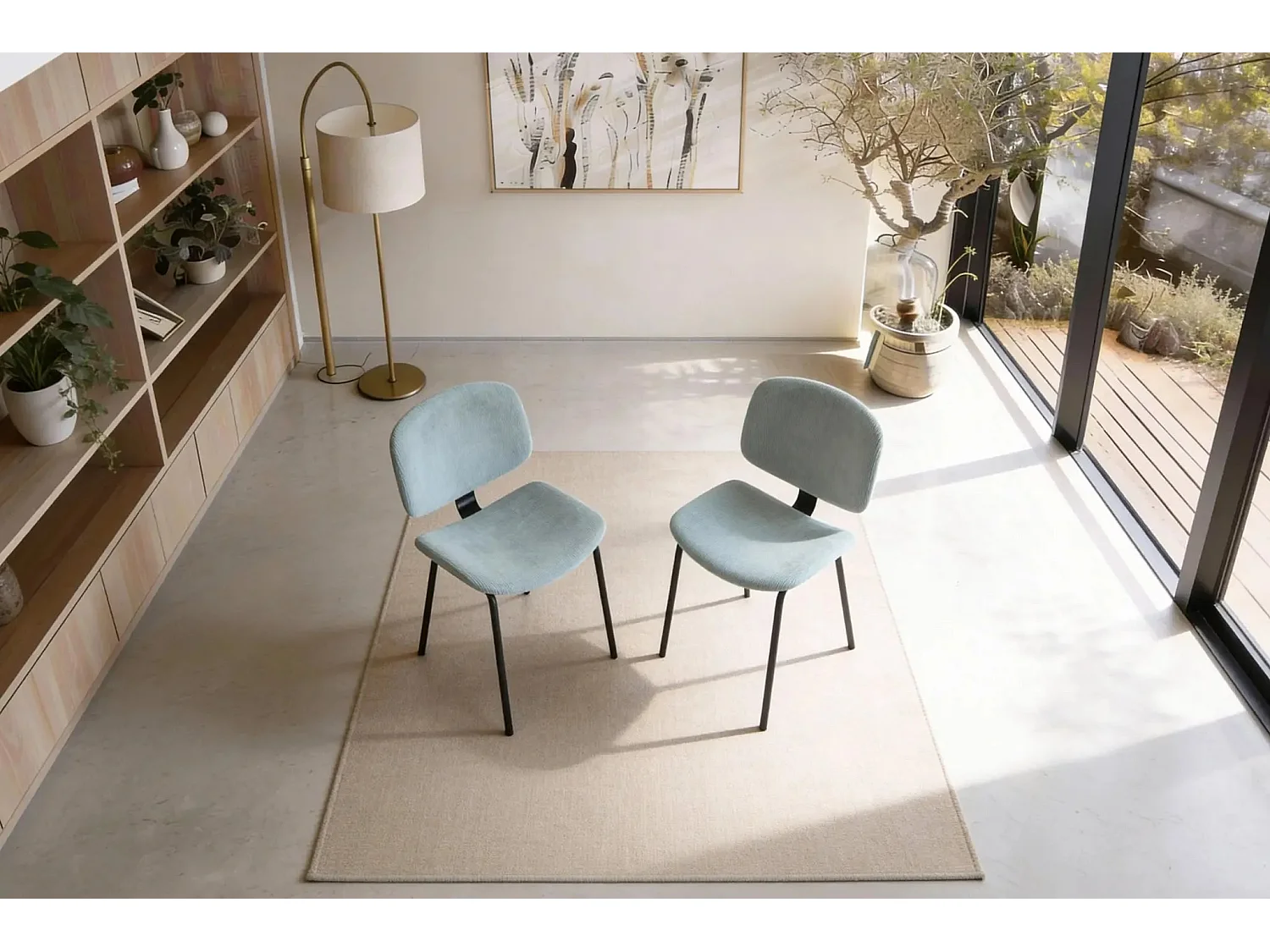 GABI - Lot de 2 chaises velours côtelé - Turquoise