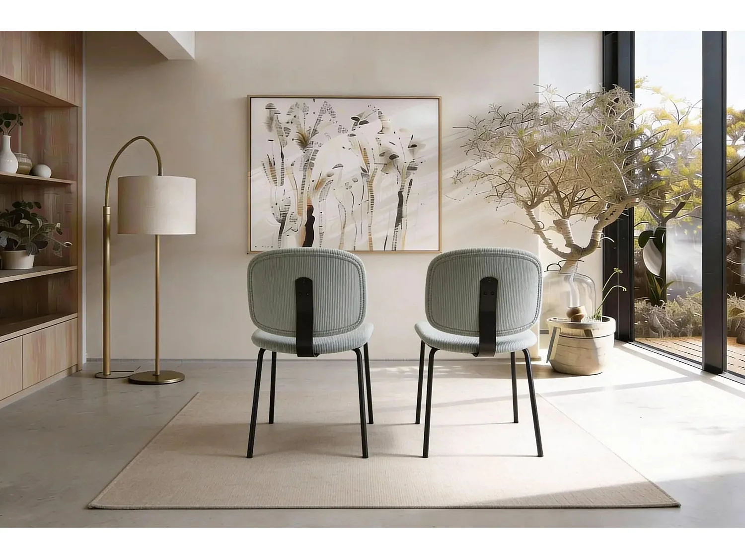 GABI - Lot de 2 chaises velours côtelé - Turquoise