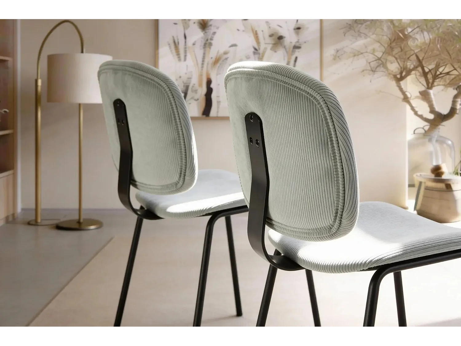 GABI - Lot de 2 chaises velours côtelé - Turquoise