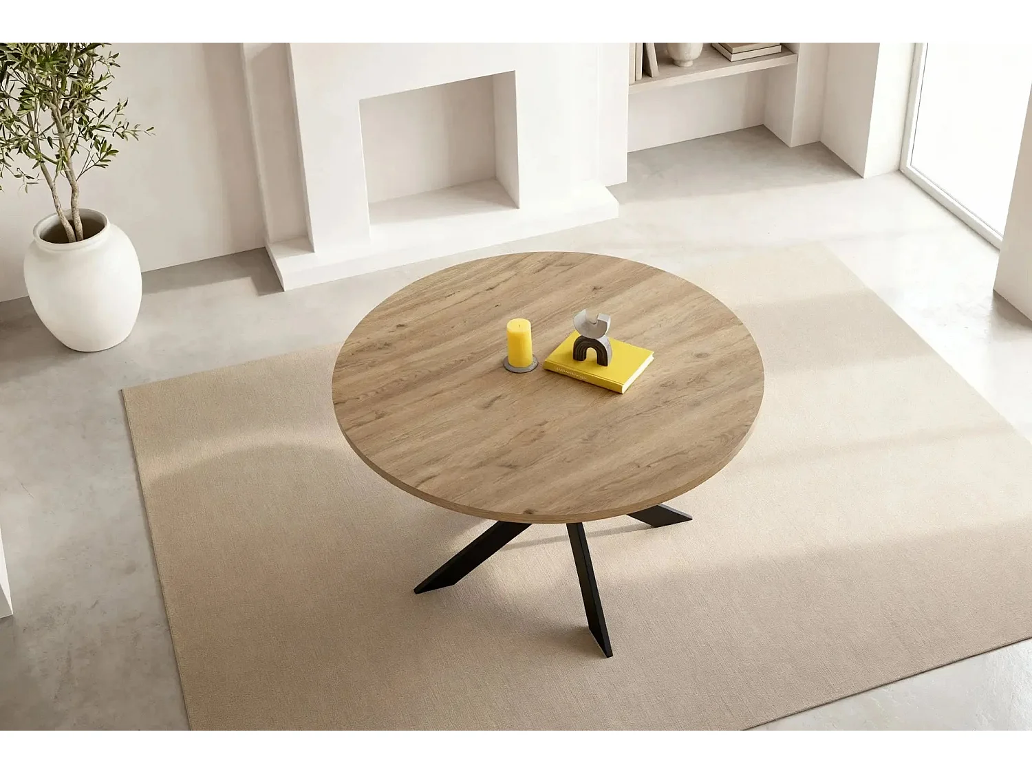 MINOA - 120 cm ronde eettafel met metalen poten - Zwart