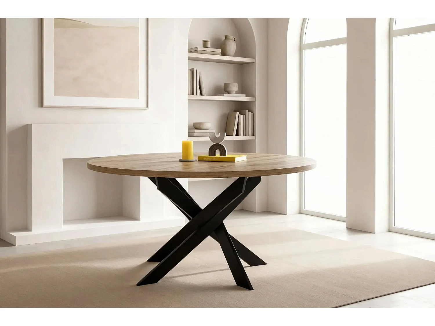 MINOA - 120 cm ronde eettafel met metalen poten - Zwart