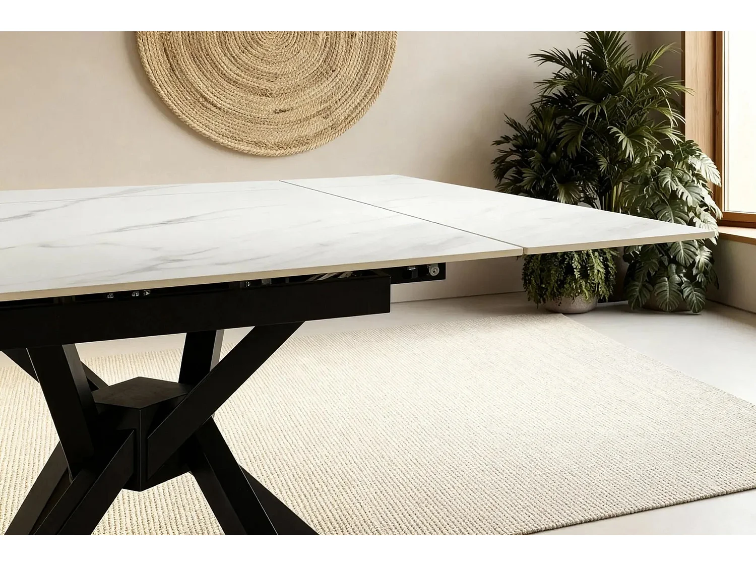 HALO - Table à manger extensible 90 à 150cm en pierre frittée - Blanc