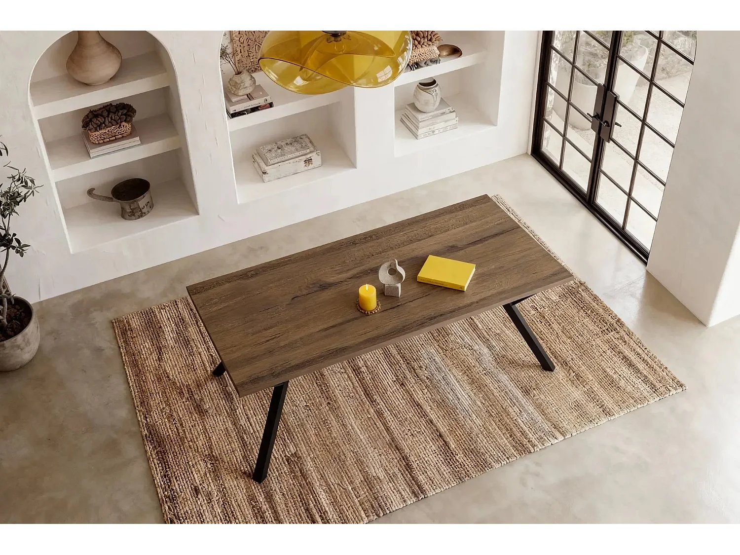 CALA - Table à manger rectangulaire 160cmpieds en métal noir - Chêne foncé